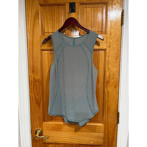 Lululemon Gray Teal Stitch Racerback Tank Open Back Mesh Panel Yoga Top